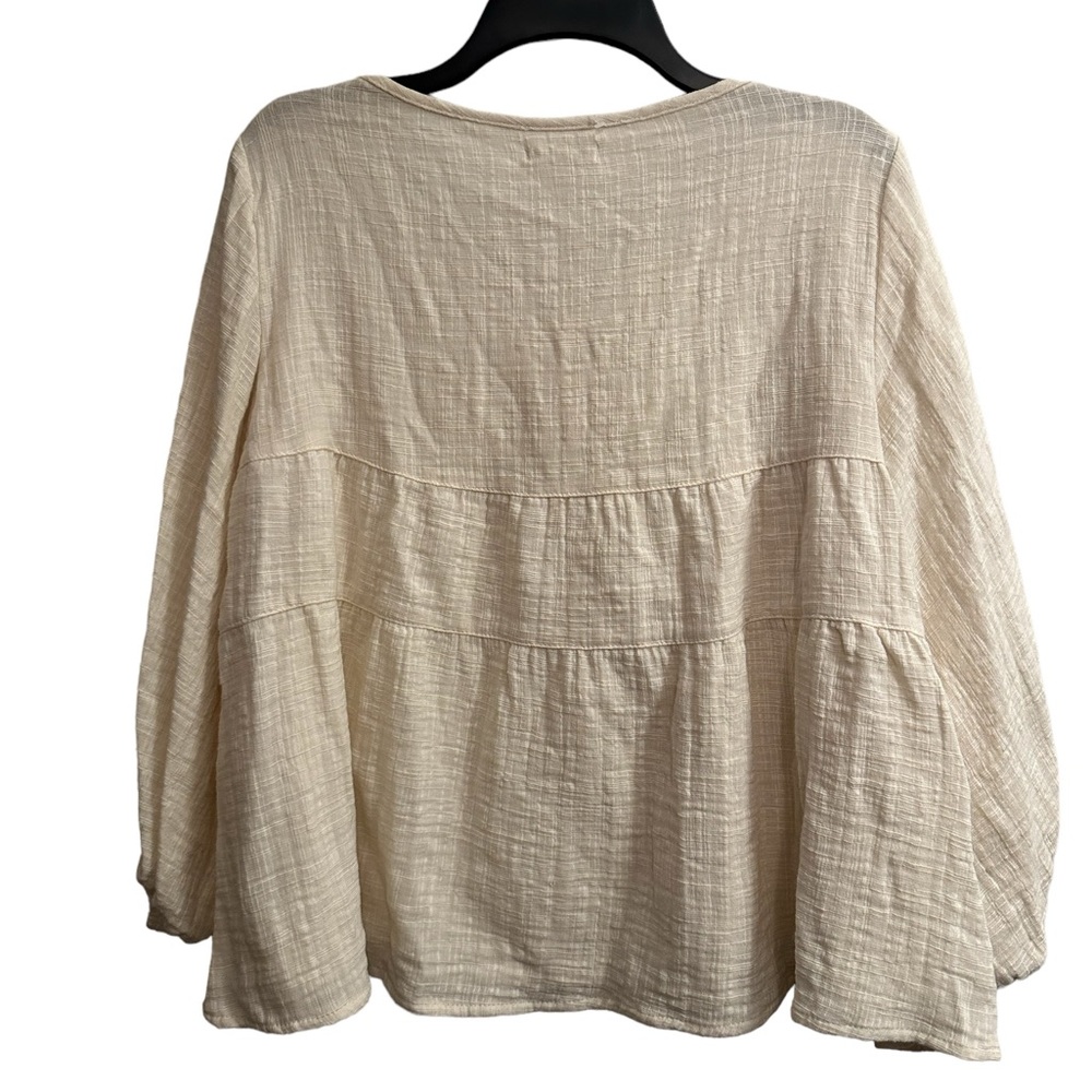 55. Max Studio Ivory Textured Chic Blouse Boho Balloon Sleeve - Picture 4 of 4